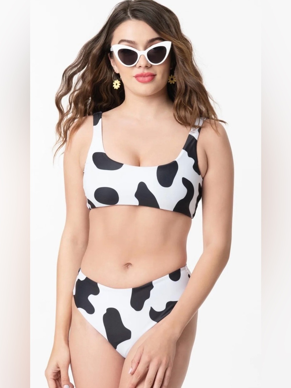 Unique Vintage Black & White Cow Print Two Piece Swimsuit bikini Large NWT